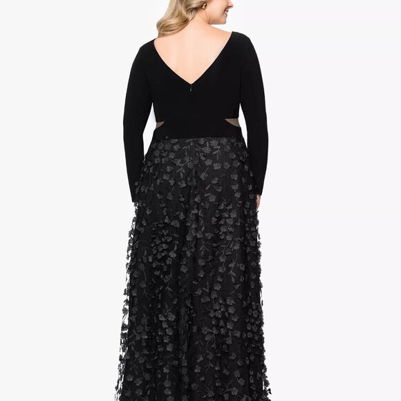 XSCAPE Long Sleeve Embellished Dress Black Plus Size - Picture 3 of 6